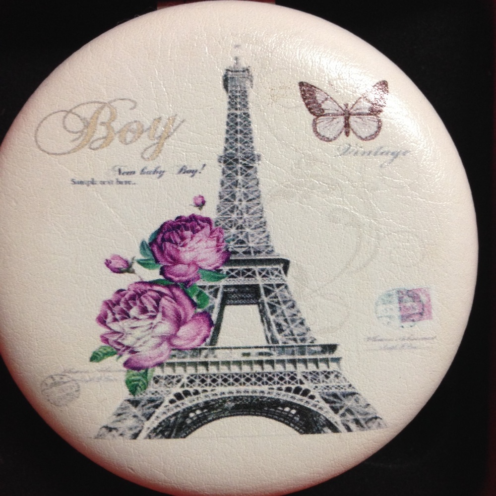 Compact Mirror Round Shape with Eiffel Tower Print
